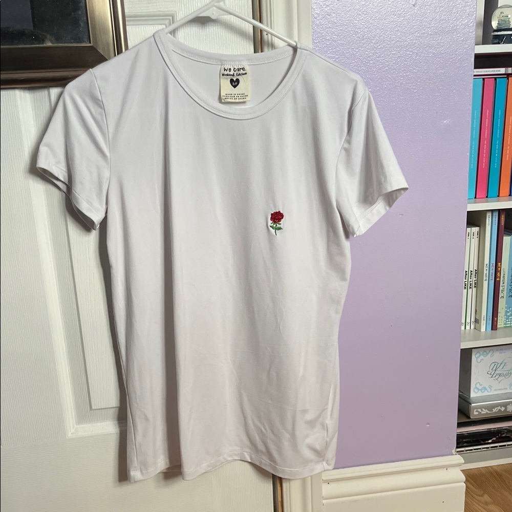 H&M White T-Shirt with Rose Embroidery